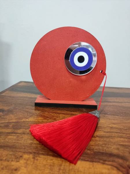 Ξύλινο δίσκος με βάση και πάνω μάτι με καθρέπτη και έγχρωμο ξύλινο στοιχείο